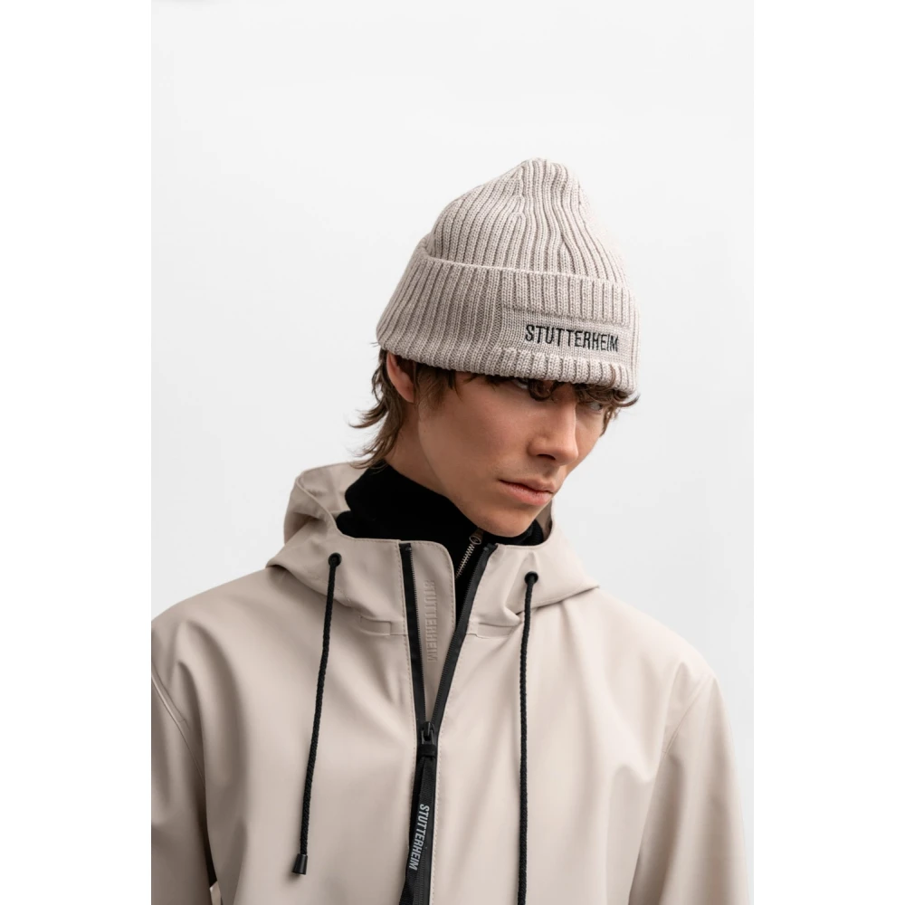 Stutterheim Merino Wol Logo Beanie Muts Beige Heren