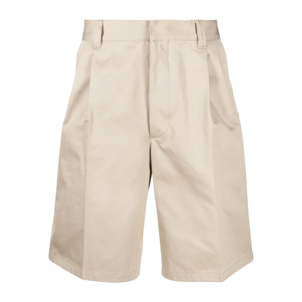Prada Beige Pleated Cotton Twill Shorts