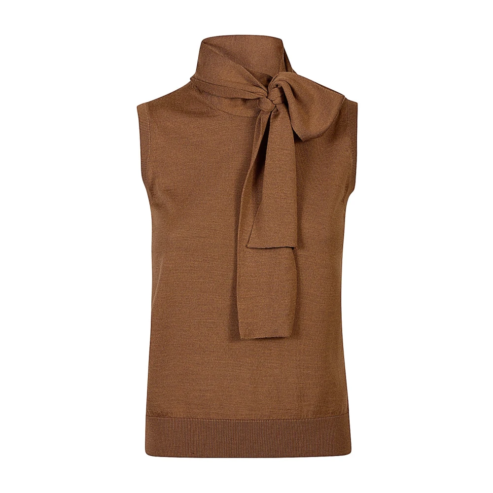 Eleventy Women's Brown Sleeveless Wool Silk Top