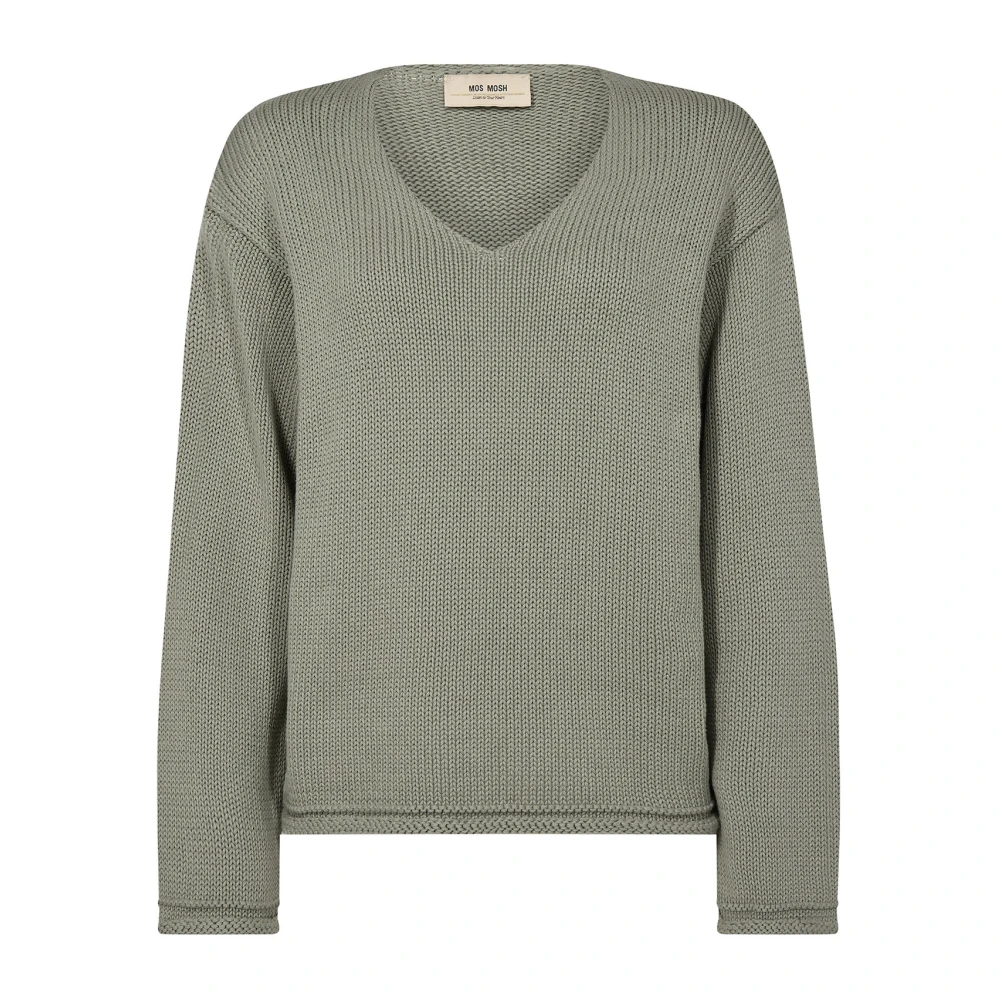 MOS MOSH V-Hals Gebreide Trui Shadow Green Dames