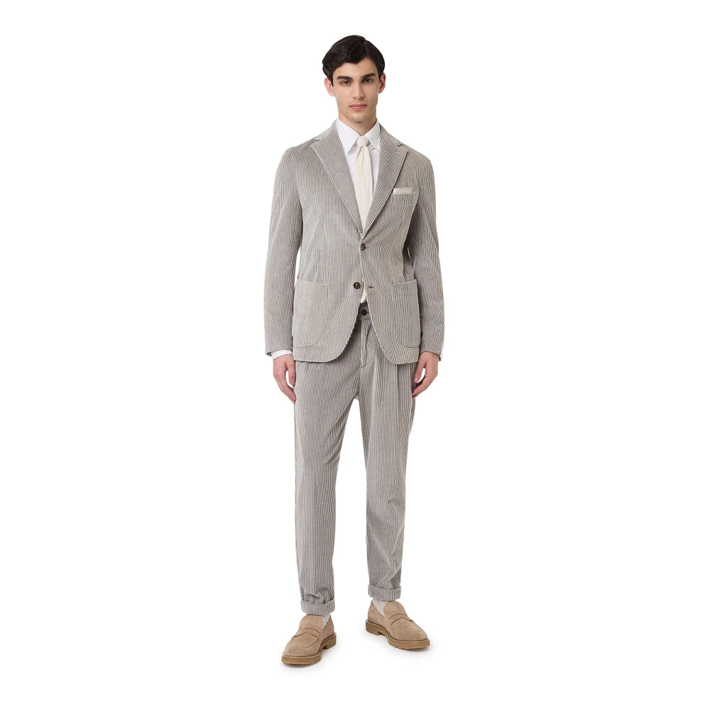 Eleventy Men's Gray Single Breasted Suits, 2XL, Cotton Cashmere Single-Breasted Suit