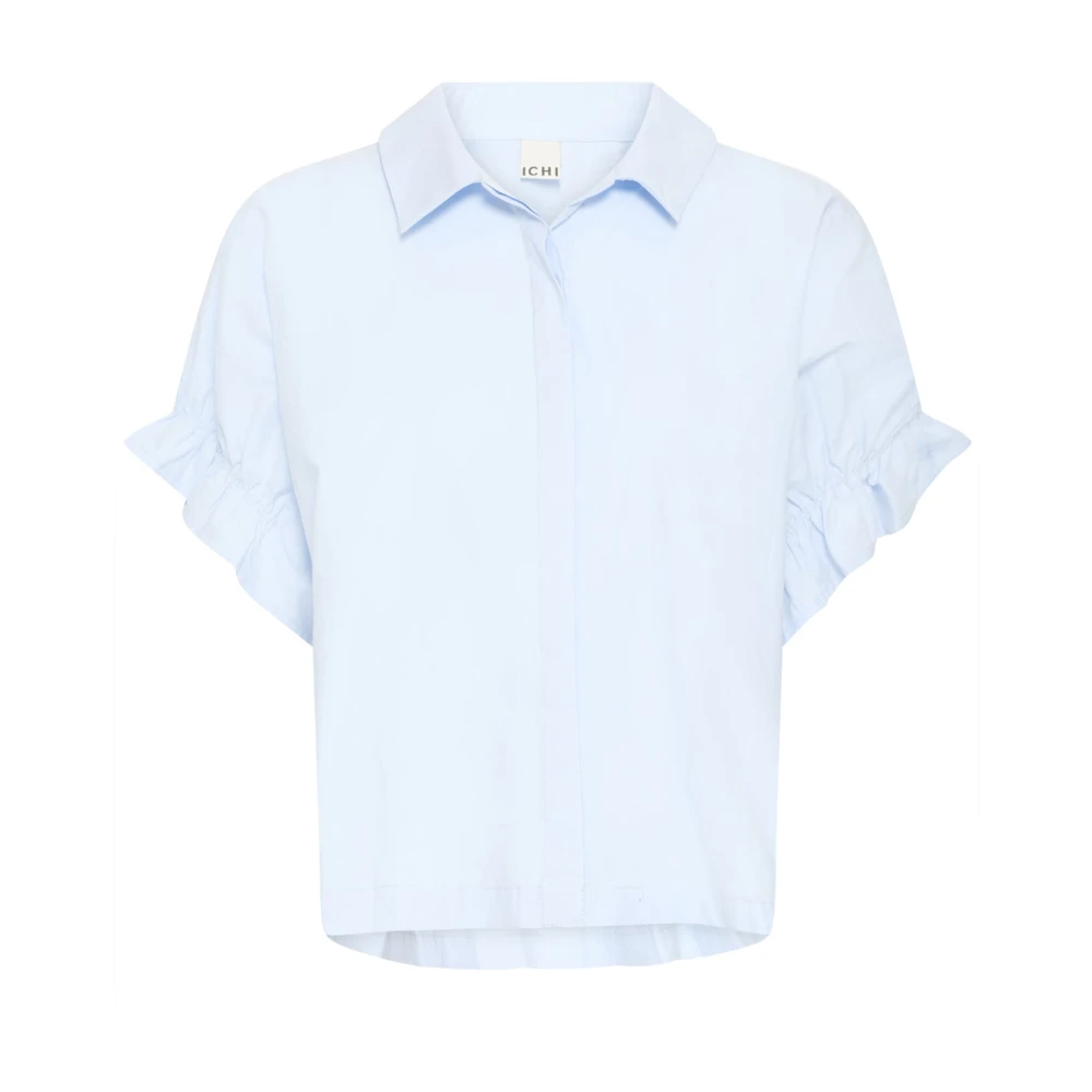 Ichi Blue Blouses, Female, 2XL, Cashmere Feminine Shirt With Puff Sleeves