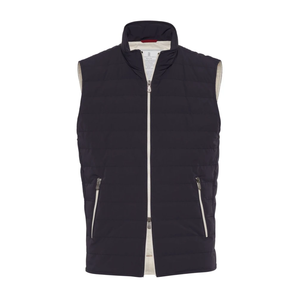 BRUNELLO CUCINELLI Middernachtblauw Gewatteerd Mouwloos Jack Blue Heren
