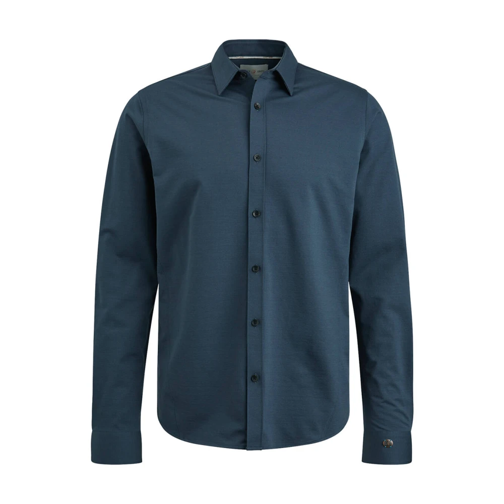 CAST IRON Heren Overhemden Long Sleeve Shirt Twill Jersey 2 Tone Blauw
