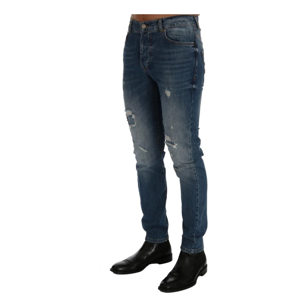Frankie Morello Blauwe Wassing Slim Fit Jeans Blue Heren