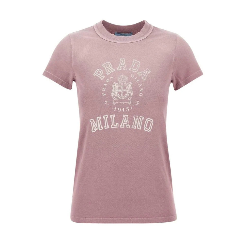Prada Women's Pink Logo T-Shirt For - T-Shirts - M - Tops