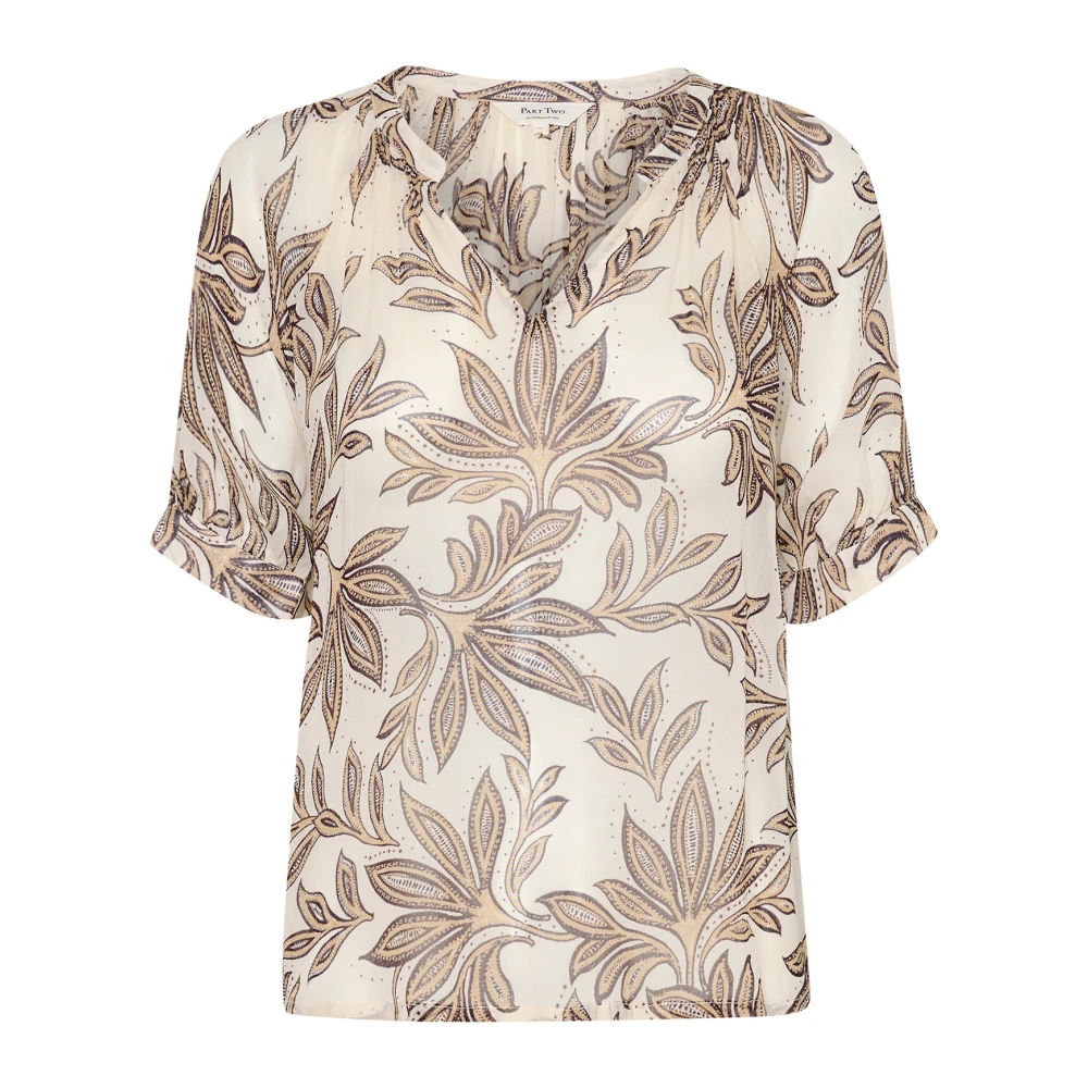 Part Two Zwarte Delicate Leaf V-Hals Blouse Multicolor Dames