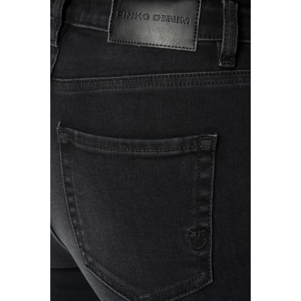 pinko Zwarte Skinny-Fit Cropped Jeans met Love Birds Borduurwerk Black Dames