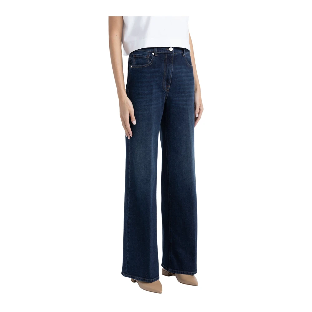 PESERICO Stretch denim katoenen palazzo broek Blue Dames