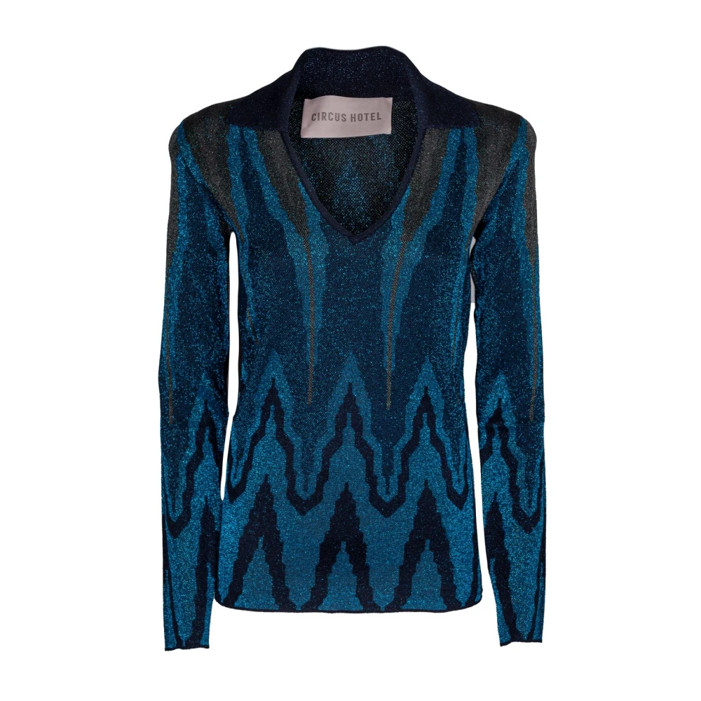 Circus Hotel Lurex Slim Fit Polo Shirt Blue Dames