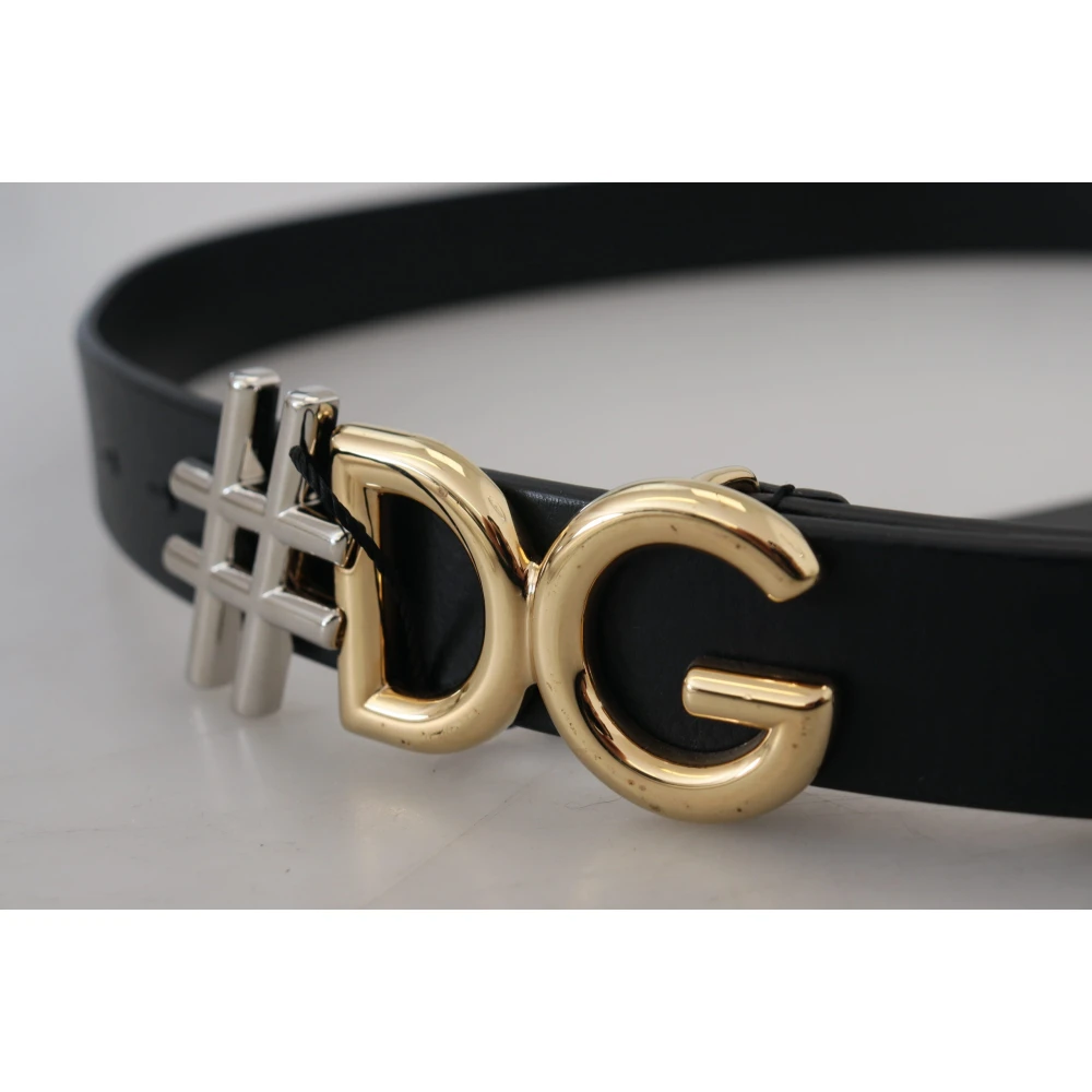Dolce & Gabbana Zwart Leren Metalen Logo Riem Black Unisex