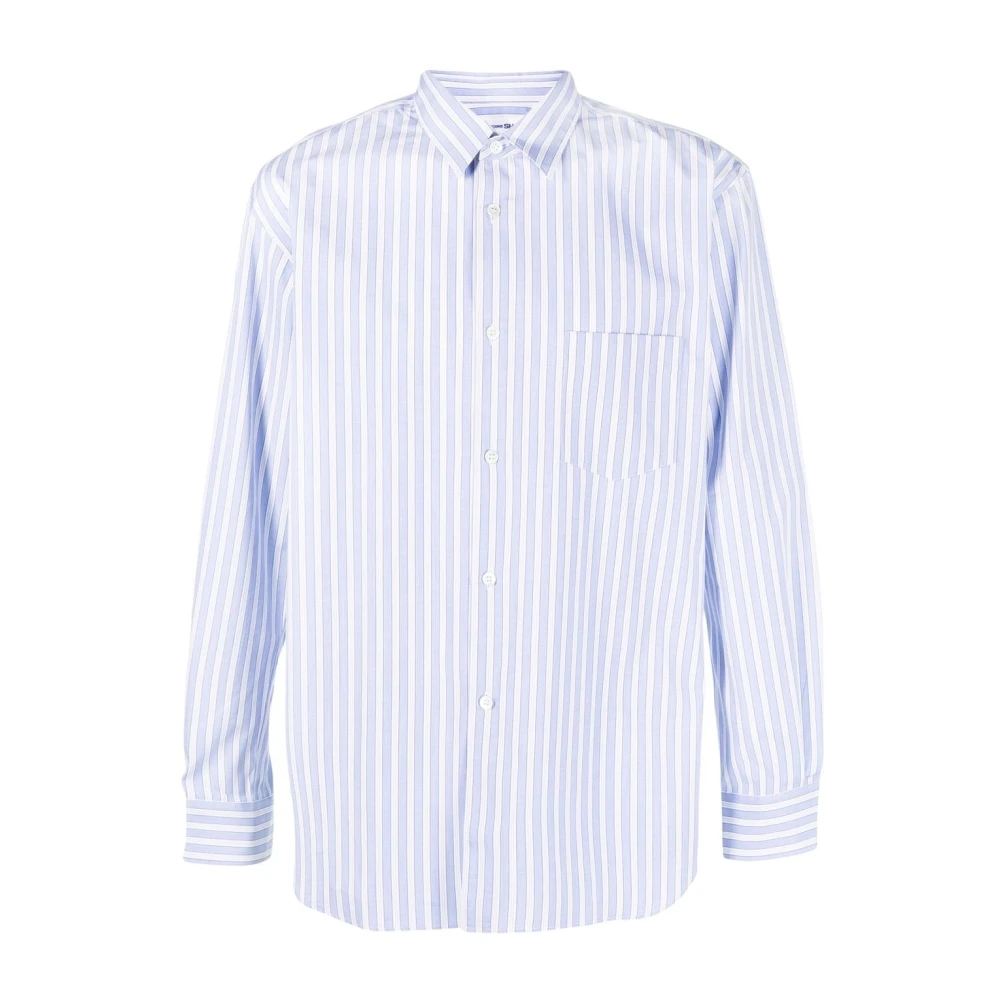 Comme des Garçons Blauw Gestreept Overhemd met Borstzak Blue Heren