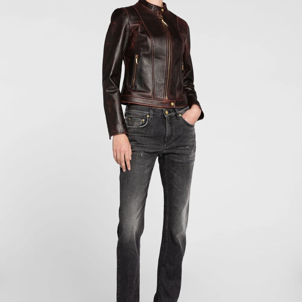 Roberto Cavalli Slim-Fit Jeans Grijze Wassing Distressed Black Dames
