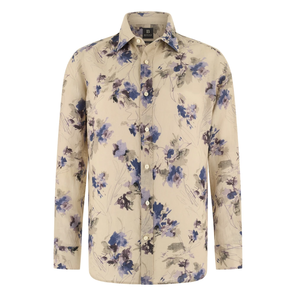 Boggi Milano Herren Beige Regular Fit Leinenhemd