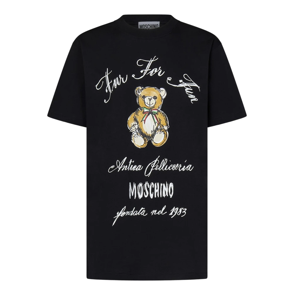 Moschino Zwart Teddybeerprint Oversized T-shirt Black Dames
