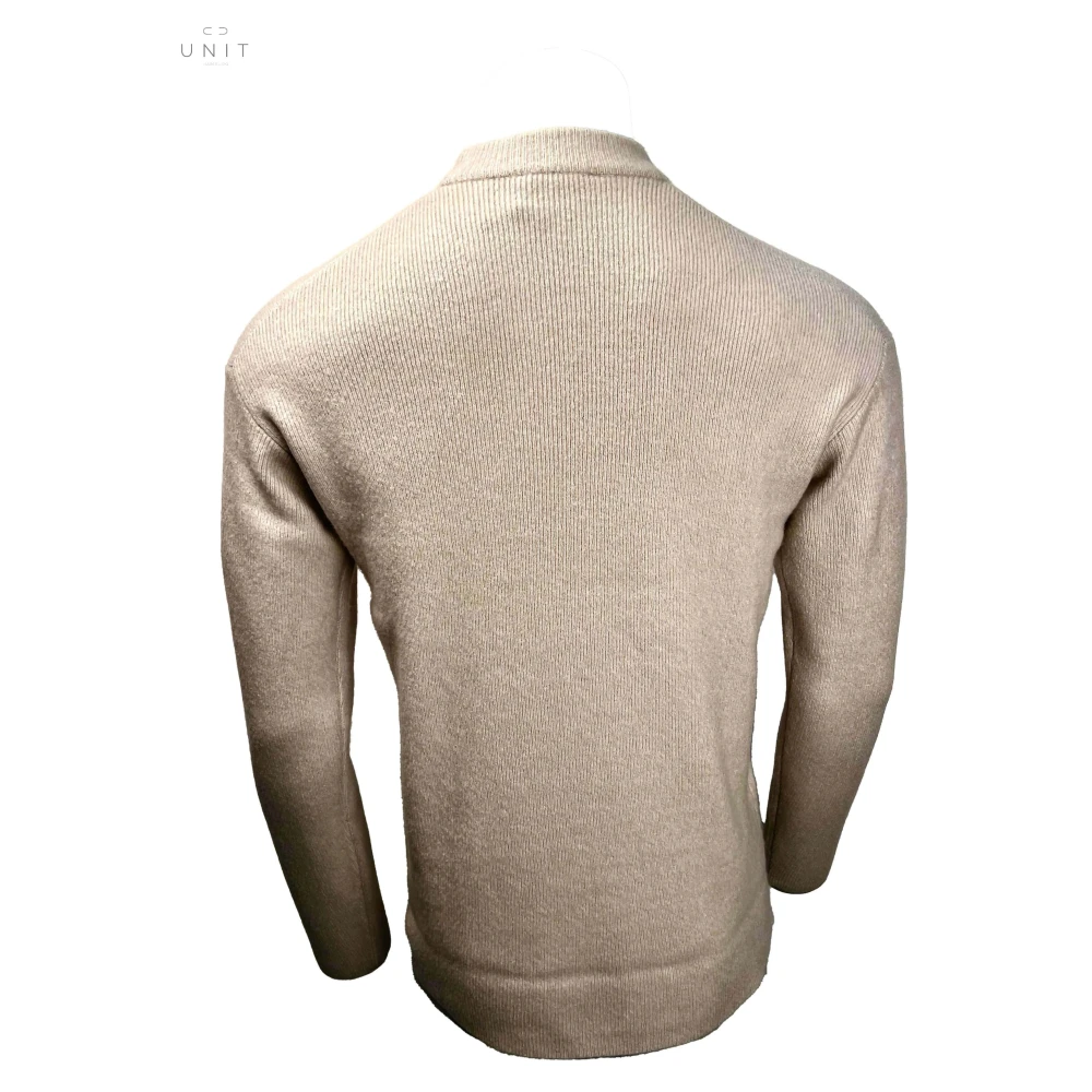 Kiefermann Gebreide Staande Kraag Trui Zand Beige Heren