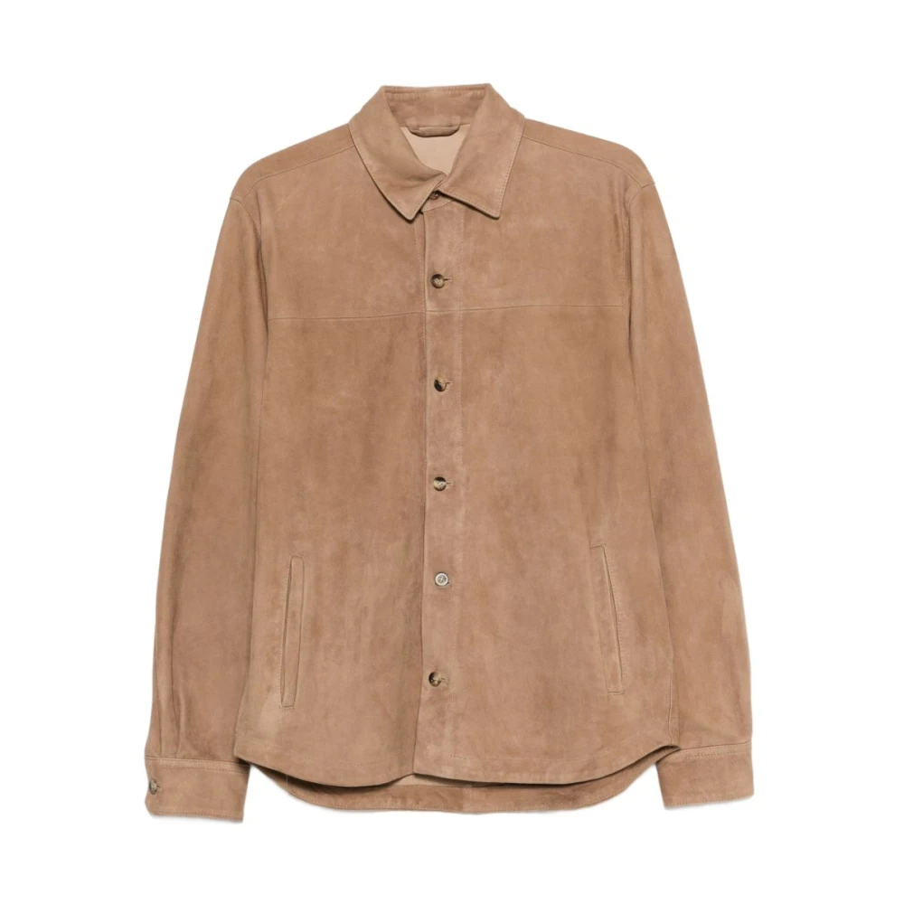 Boglioli Men's Beige Suede Overshirt - Leather Jackets - Xl - Jackets
