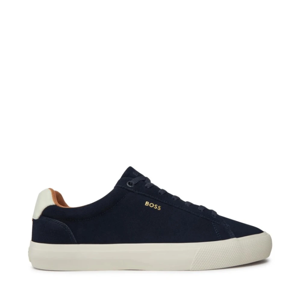 Hugo Boss Blå Mocka Låg Sneakers Snörning Blue, Herr