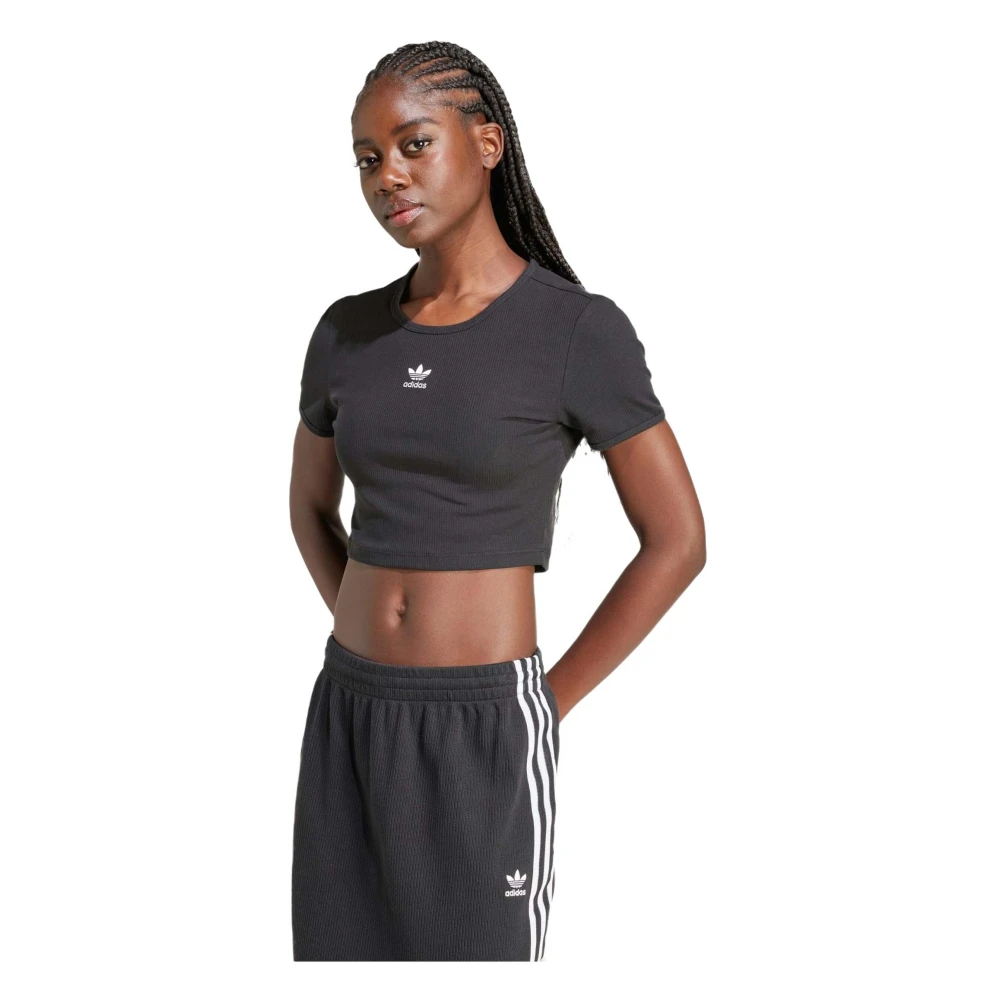 Adidas Geribbeld T-shirt Black Dames