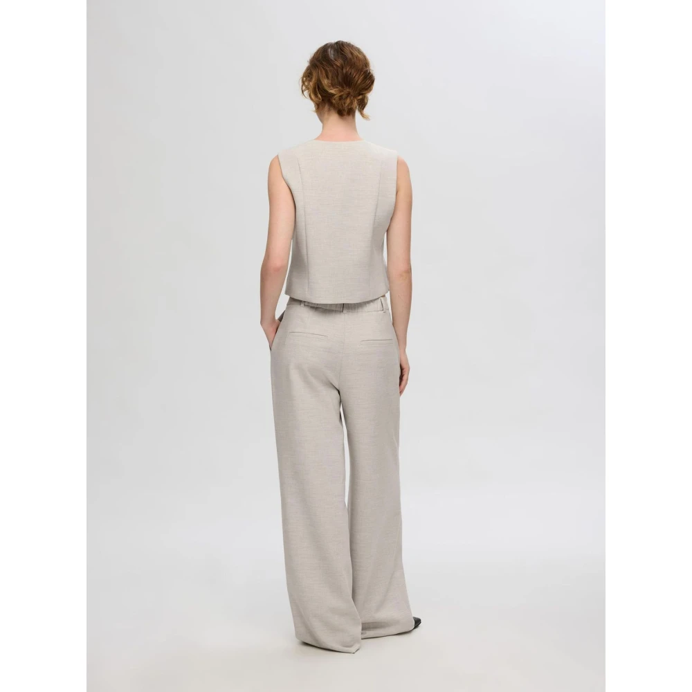 Selected Femme V-hals Mouwloze Vest met Voorknopen Beige Dames
