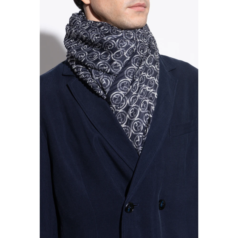 Giorgio Armani Geplooide sjaal met monogram Blue Heren