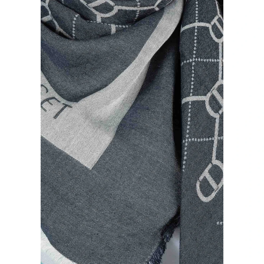 Twinset Blauwe Jacquard Sjaal met Franjes Multicolor Dames