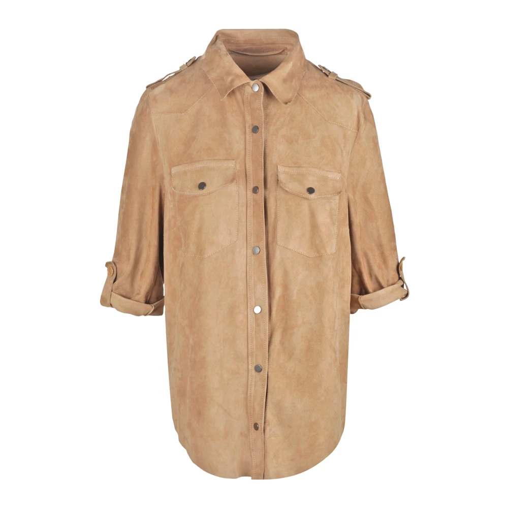 Salvatore Santoro Suède leren jas met overhemdkraag Beige Dames