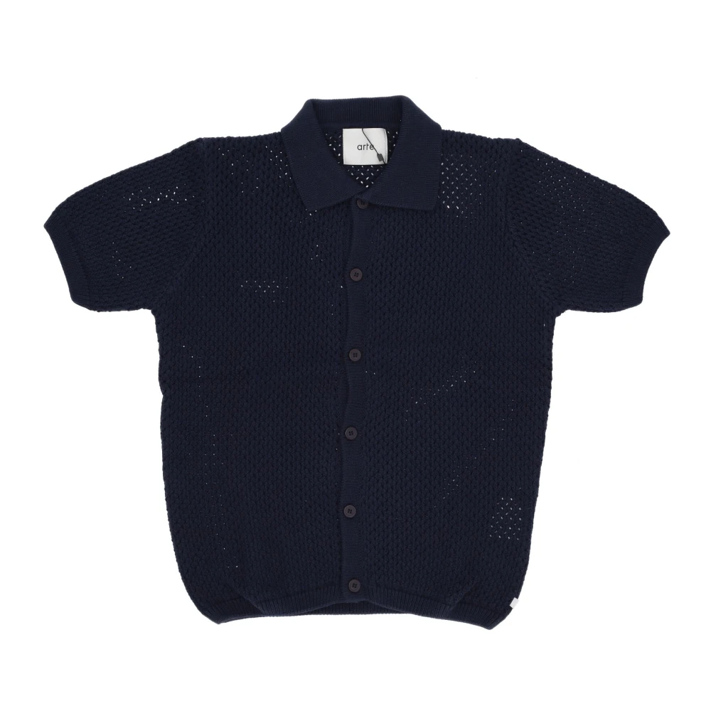 Arte Antwerp Blue Knit Crochet Button Shirt Navy - Male - Cardigans - Xl - Knitwear