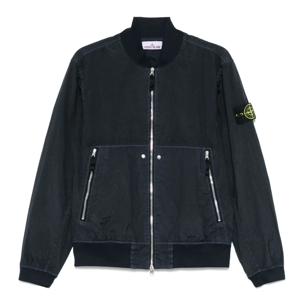 Stone Island Men's Blue Bomber Jackets, M, Ribbed Jacket With Zip Fastening