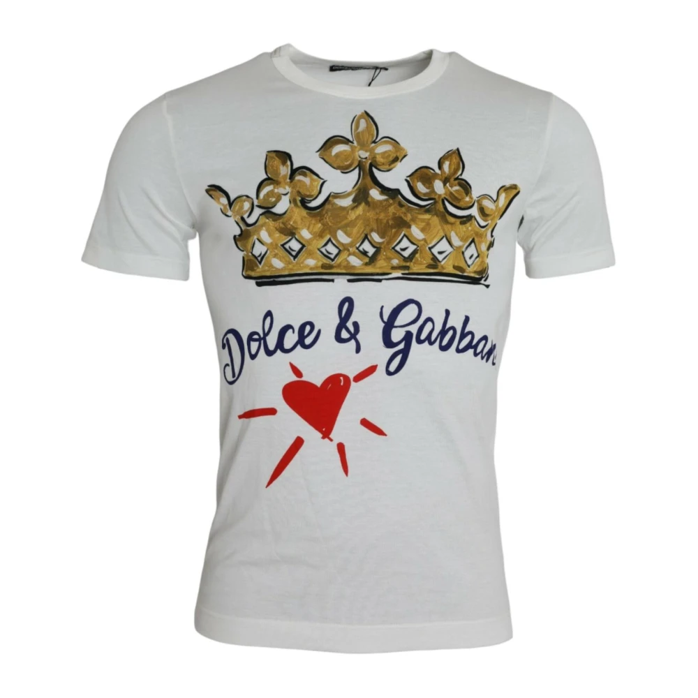 Dolce & Gabbana Kroon Print Crew Neck T-shirt White Heren