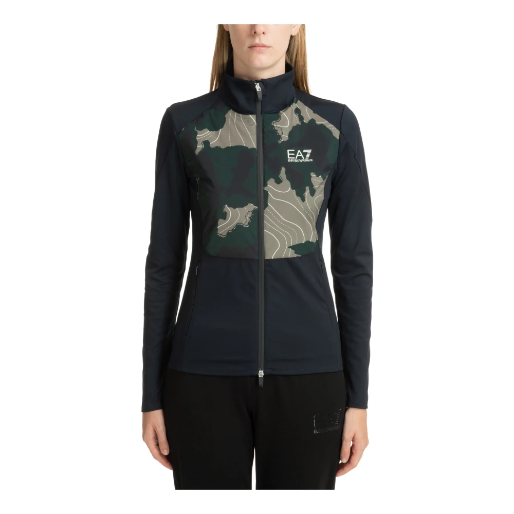 Emporio Armani EA7 Camouflage Zip-Up Sweatshirt med Logo Multicolor, Dam