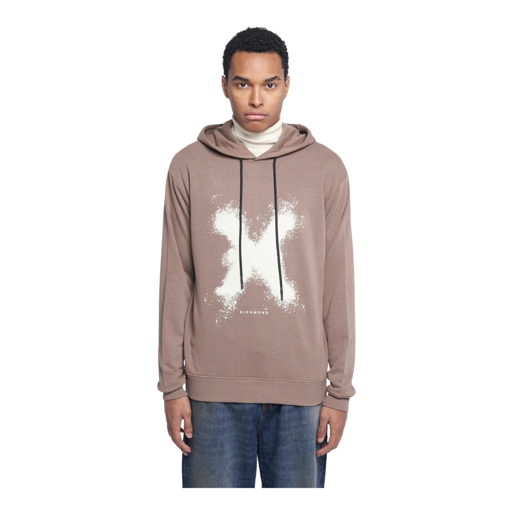 John Richmond Hoodie met verstelbaar trekkoord en logo Beige Heren