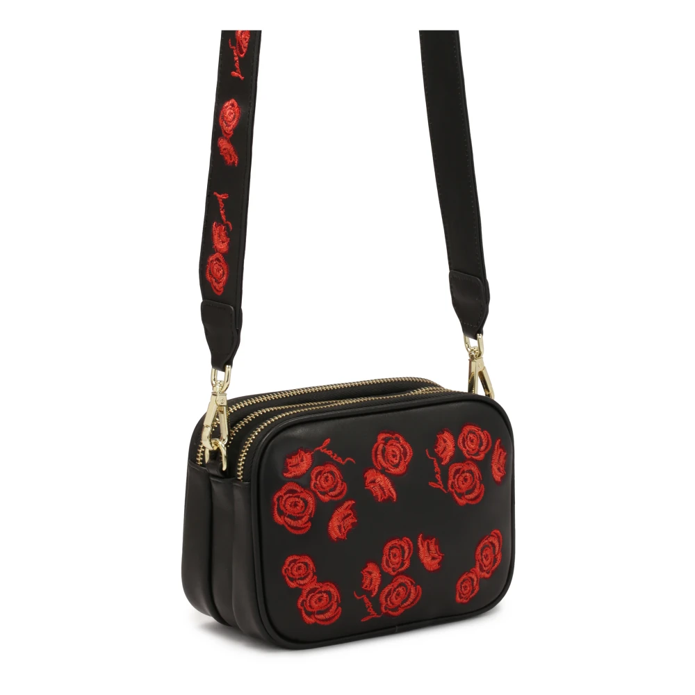 Kazar Zwarte klassieke handtas met rode bloemen Black Dames