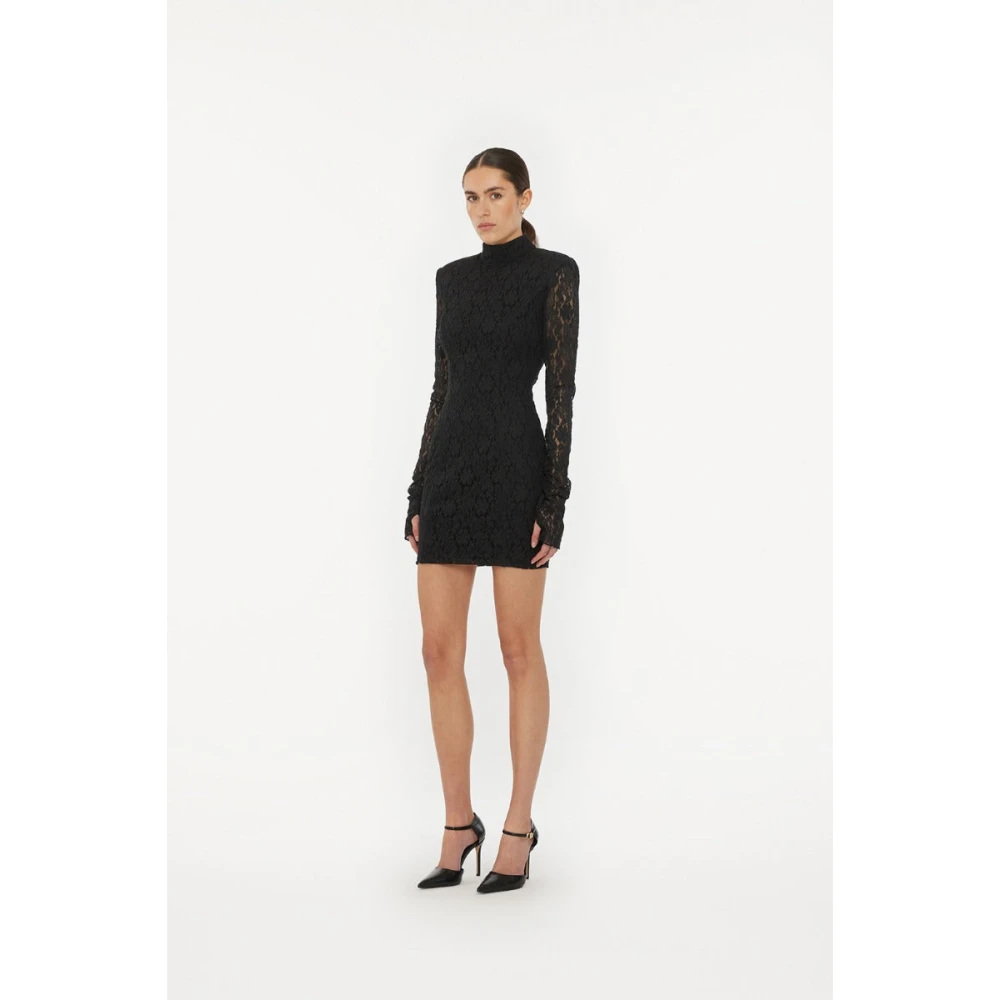 Rotate Birger Christensen Zwarte Kant Mini Jurk met Open Rug Black Dames