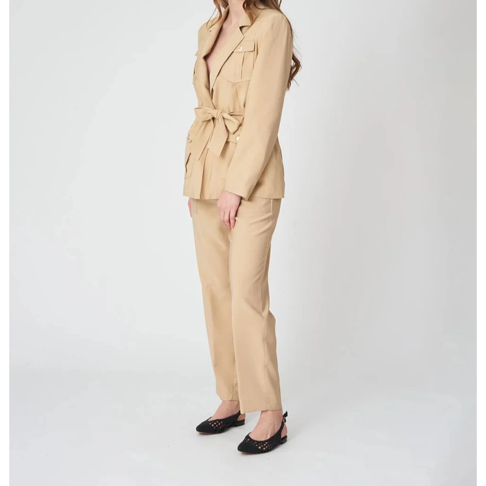 Kaos Eenrijige jas met riem Beige Dames