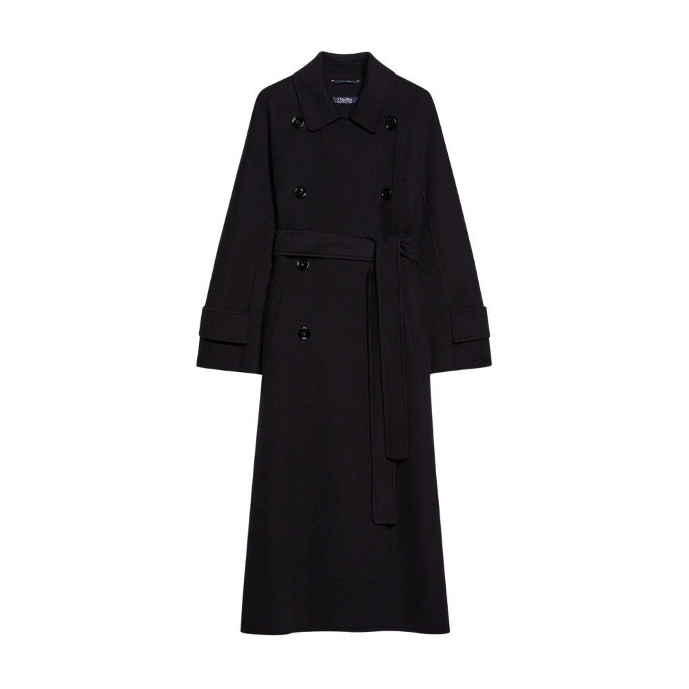 Max Mara Zwarte wollen jas met ceintuurmanchetten Black Dames