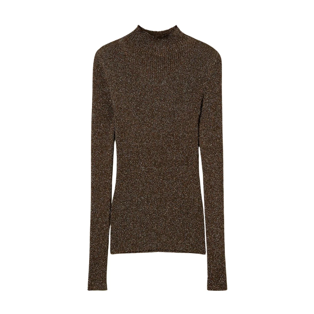 Twinset Geribbelde Lurex Trui Brown Dames