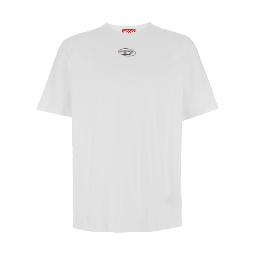 Diesel Wit Logo Patch T-Shirt Katoen Man White Heren