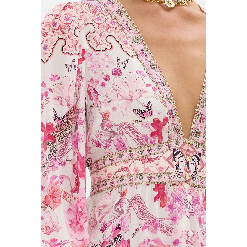 Camilla Botanische Novelle Zijden Maxi Jurk Pink Dames