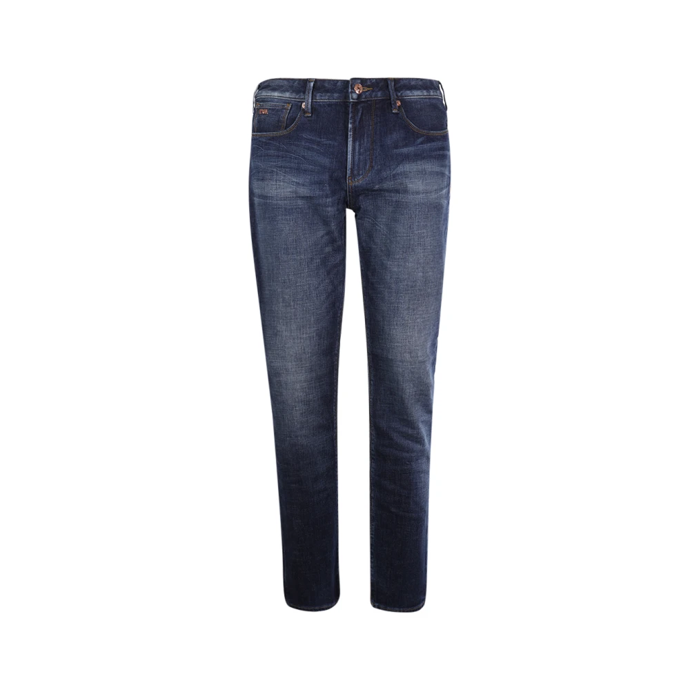 Emporio Armani Blauwe Slim Fit Jeans met Contrasterende Stiksels Blue Heren