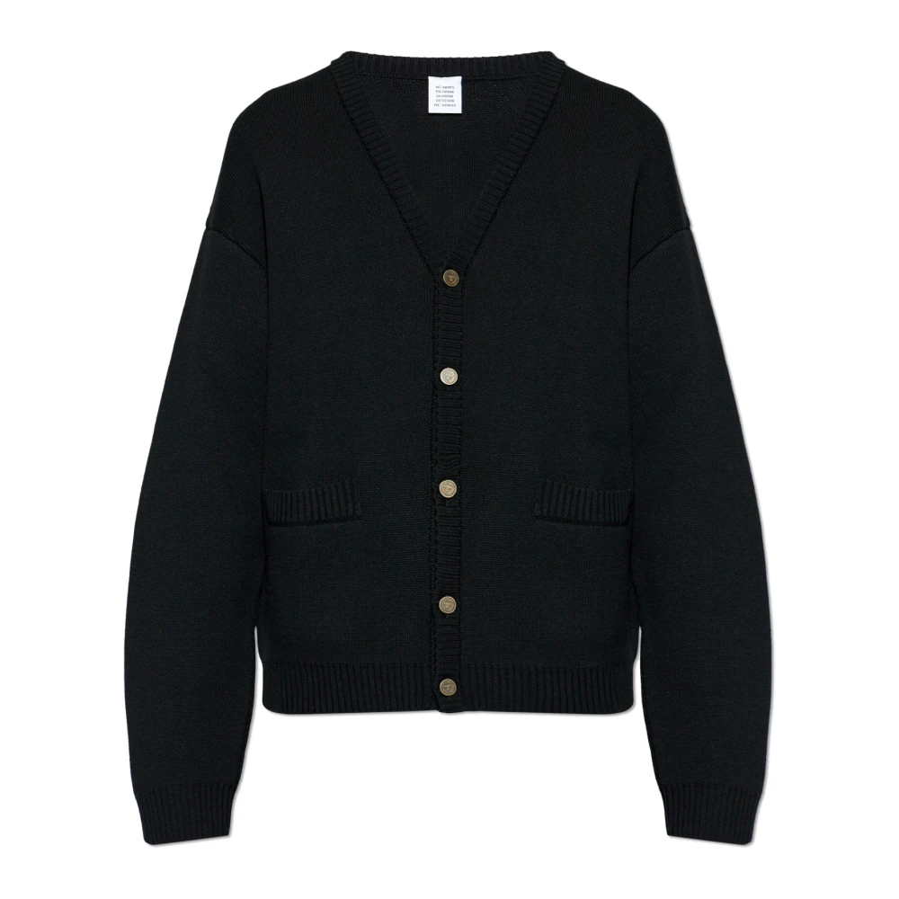 Vetements Herr Svart Stickade Tröjor M, Wool Cardigan
