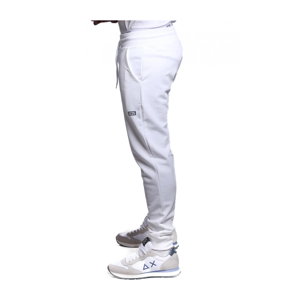 Gcds Witte katoenen sweatpants met geribbelde taille White Heren