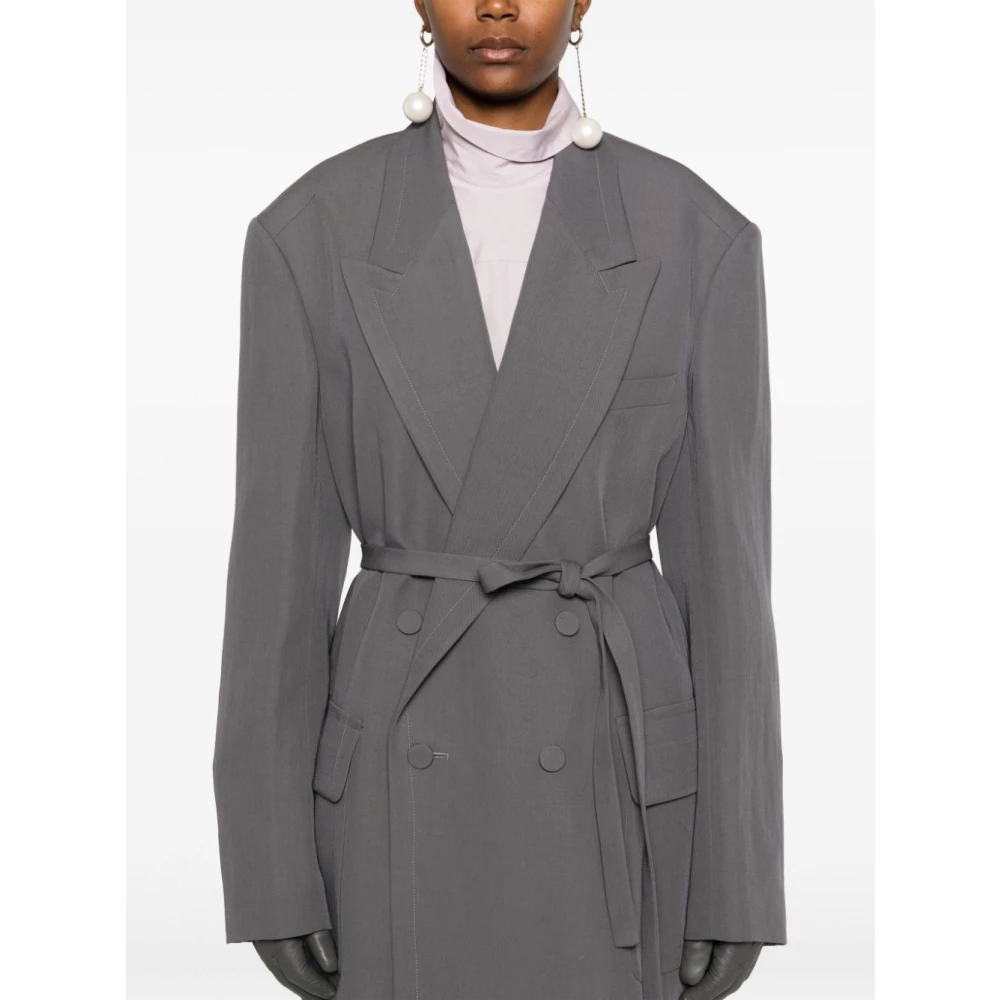 Dries Van Noten Grijze Oversized Wollen Jas Beige Dames