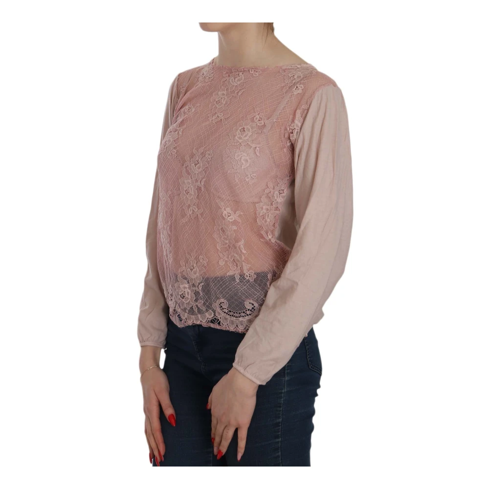 Pink Memories Roze Kant Boothals Blouse Pink Dames