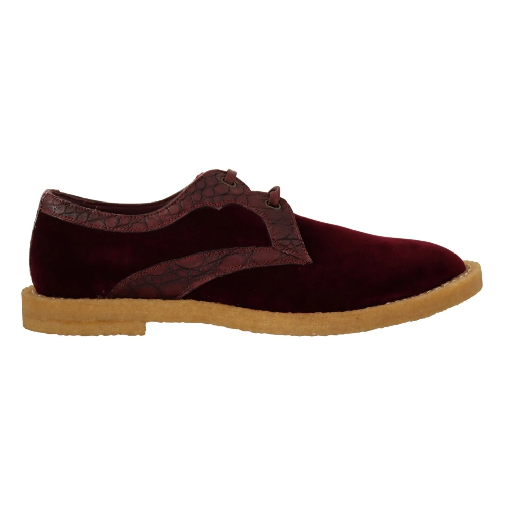 Dolce & Gabbana Men's Red Laced Shoes, 10 Uk, Elegant Velvet And Exotic Leather Dress Shoes
