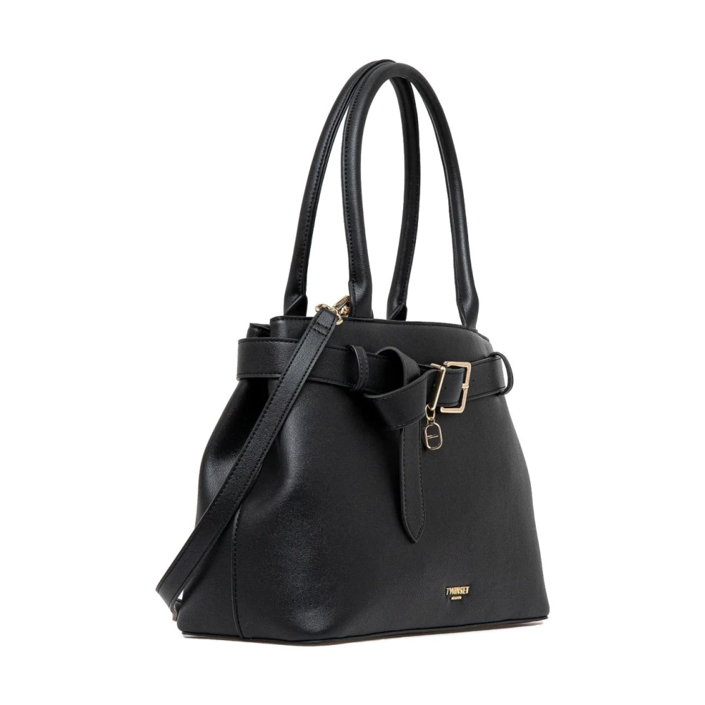 Twinset Zwarte Schoudertas met Gouden Logo Black Dames