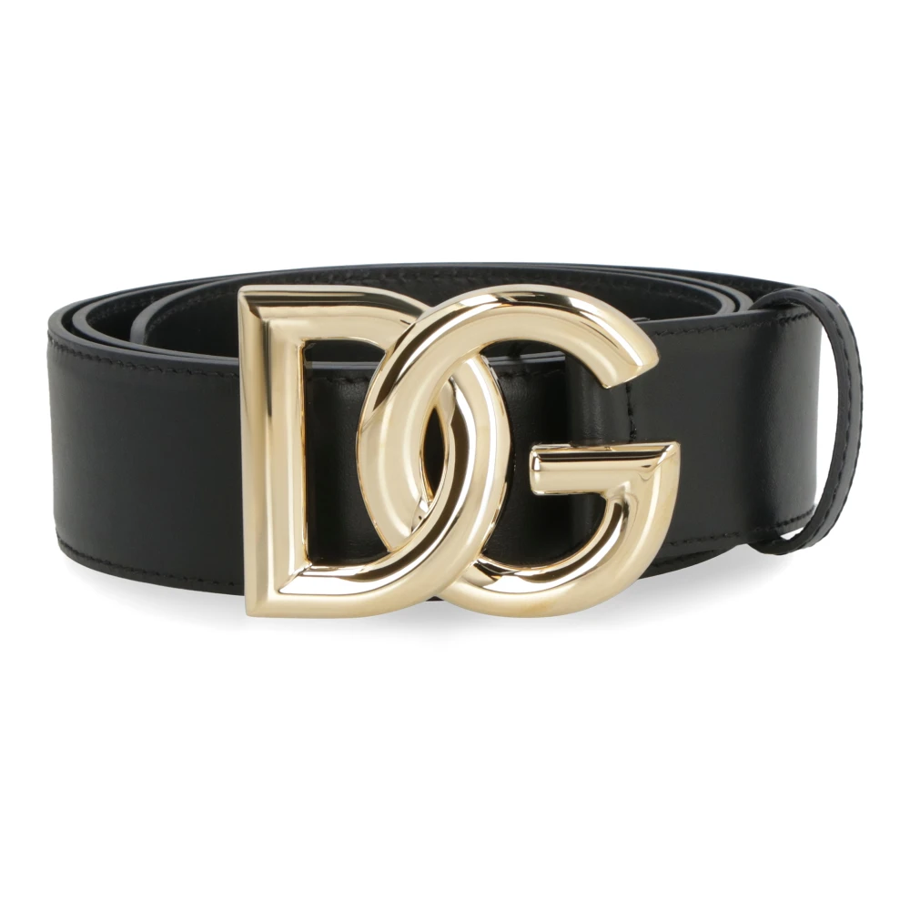 Dolce & Gabbana Goudkleurige Metalen Gesp Leren Riem Black Dames