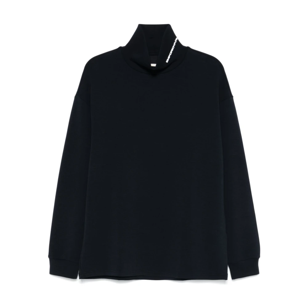 Emporio Armani Svart Tröja med Logotyptryck Mock Neck Black, Herr