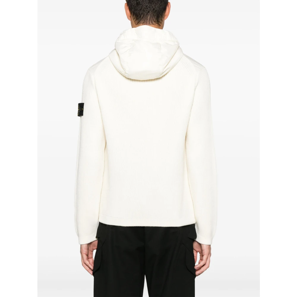Stone Island Witte Hoodie met Gebreide Inzetstukken White Heren