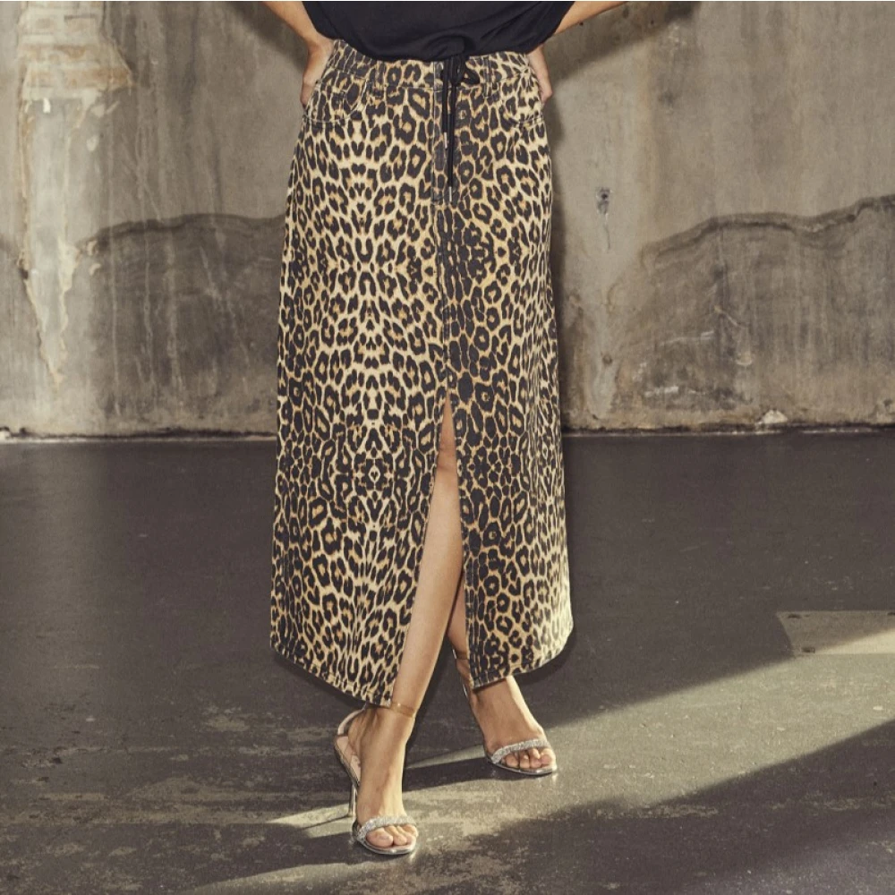 Co'Couture Leo Denim Split Rok Brown Dames